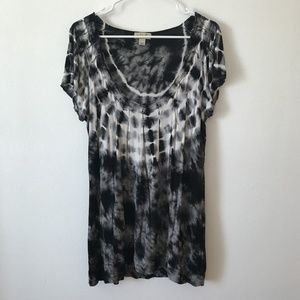 Large ONE WORLD Black Tie Dyed Knit Tunic Shirt